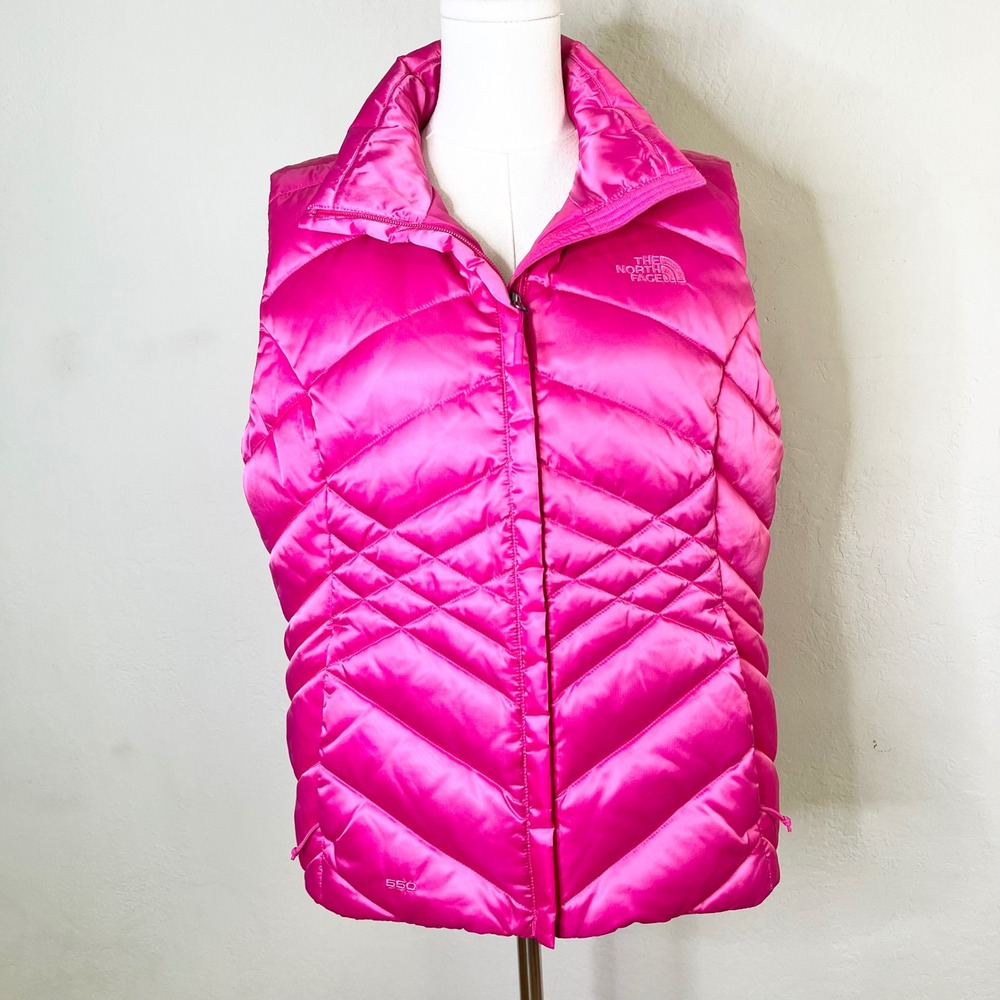 The North Face Puffer Vest Aconcagua Womens Size L Pink Quilted 550 Down Winter
